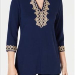 Charter Club Lace trim tunic top M. Intrepid blue. Pre-loved.